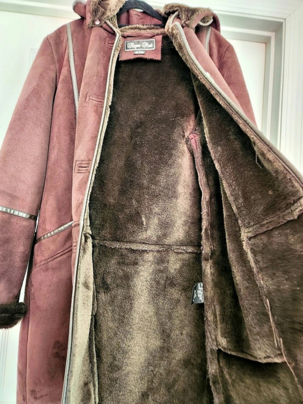 Regent Park Faux Fur-Lined Hooded Coat in Brown
